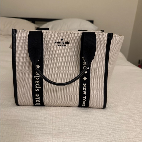 kate spade Handbags - kate spade Cream and Black Logo Canvas Tote